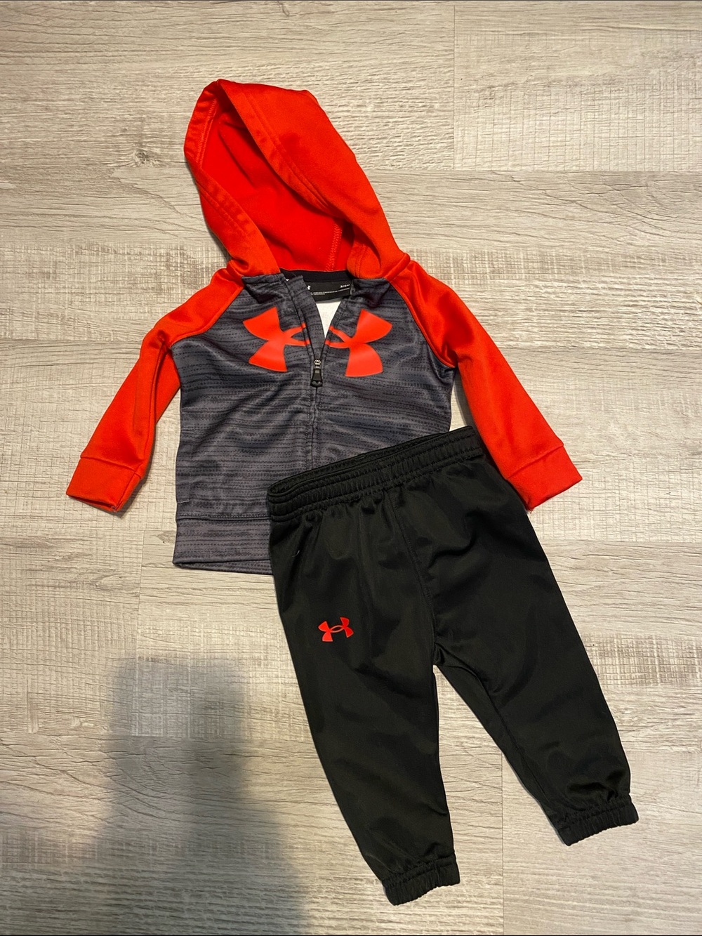 Under Armour Red & Gray Kids Hoodie with Black Joggers